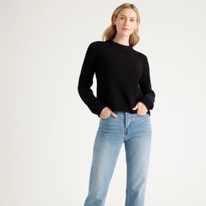 Quince Black 100% Organic Cotton Fisherman Knit Sweater